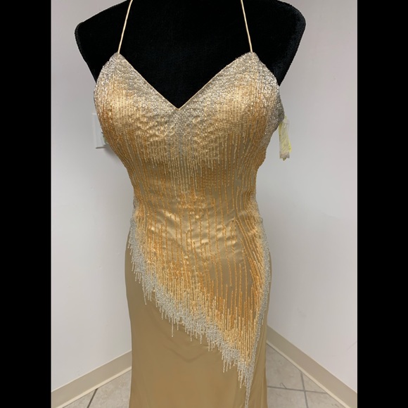 4 Gold Beaded Prom Homecoming Formal dress NWT - Picture 2 of 5